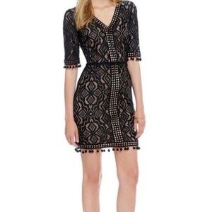 BNWT Gianni Bini Black Lace Pom-Pom Trim V-Neck Dress